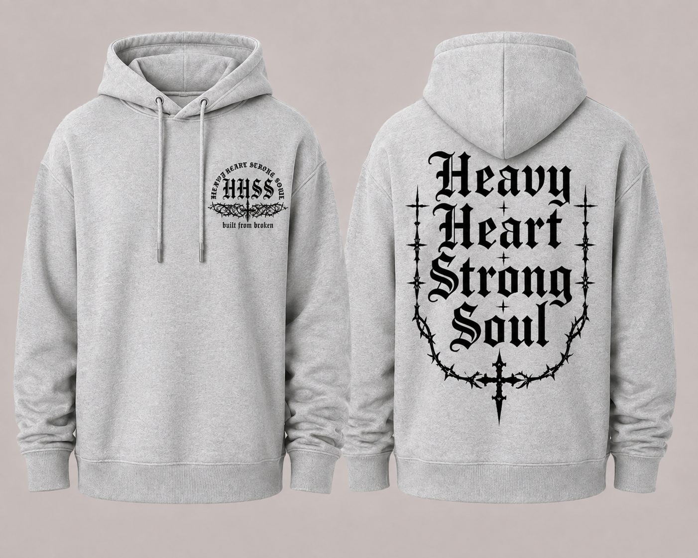 HHSS Ash grey heavyweight men's mental health hoodie